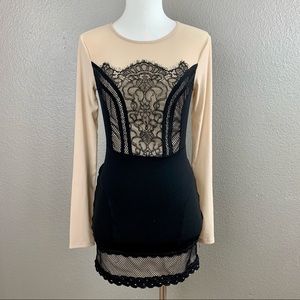 Bebe black lace and nude Y2K corset bodycon mini dress
